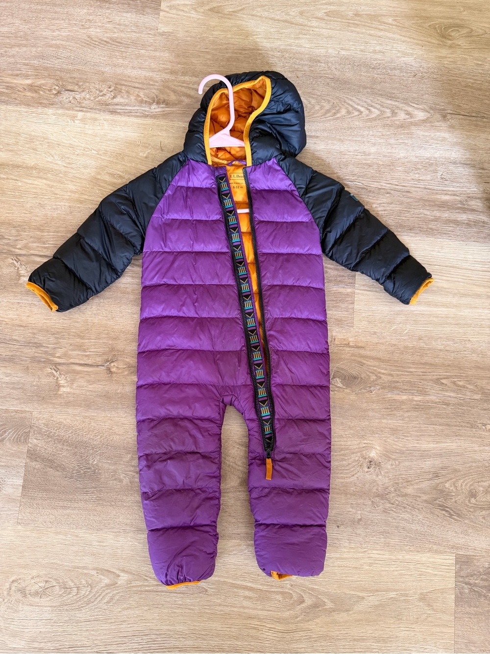 L.L. Bean Purple and Black Hooded 650 weight down Snowsuit